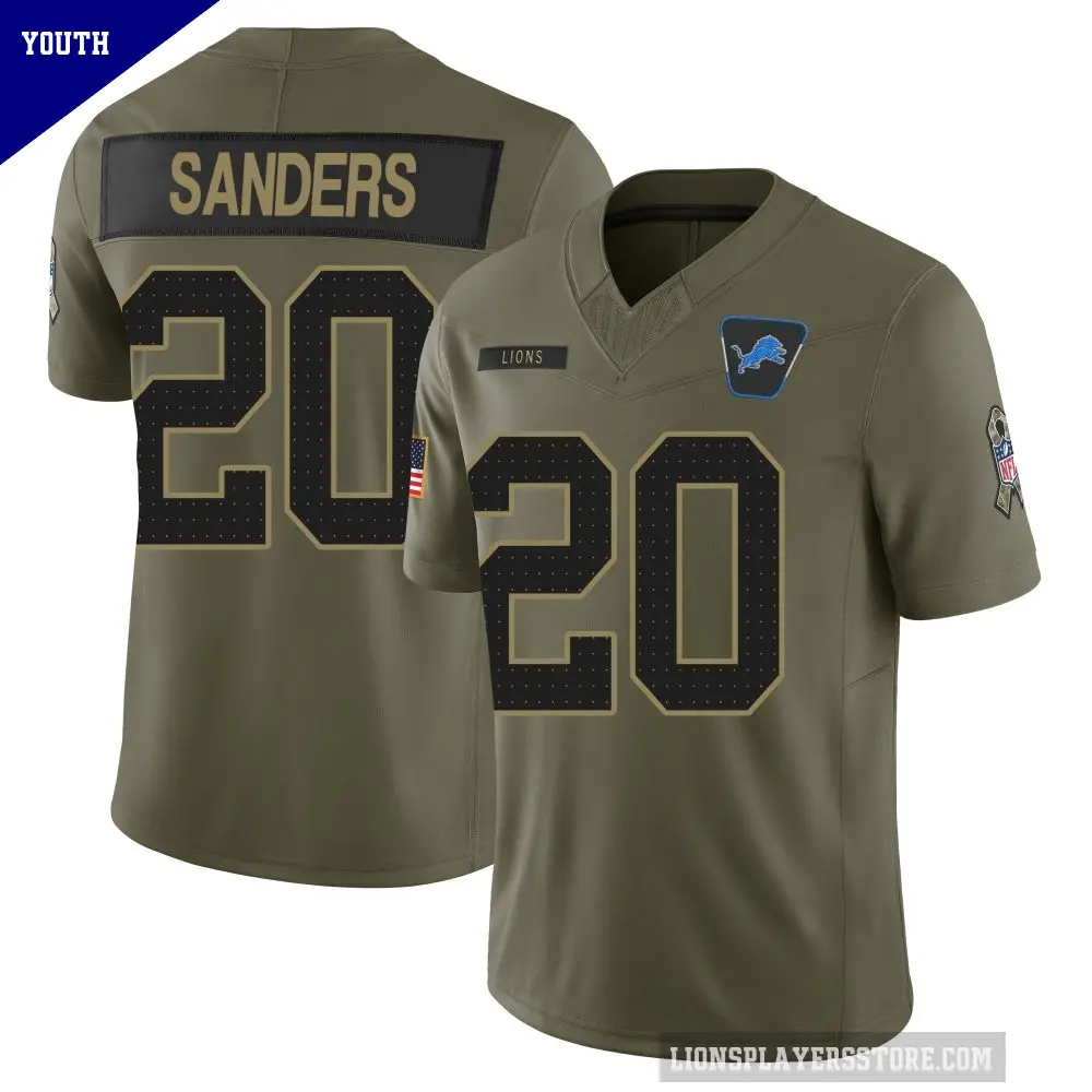 Youth Detroit Lions ＃20 Barry Sanders Olive Limited 2025 Salute to Service Jersey