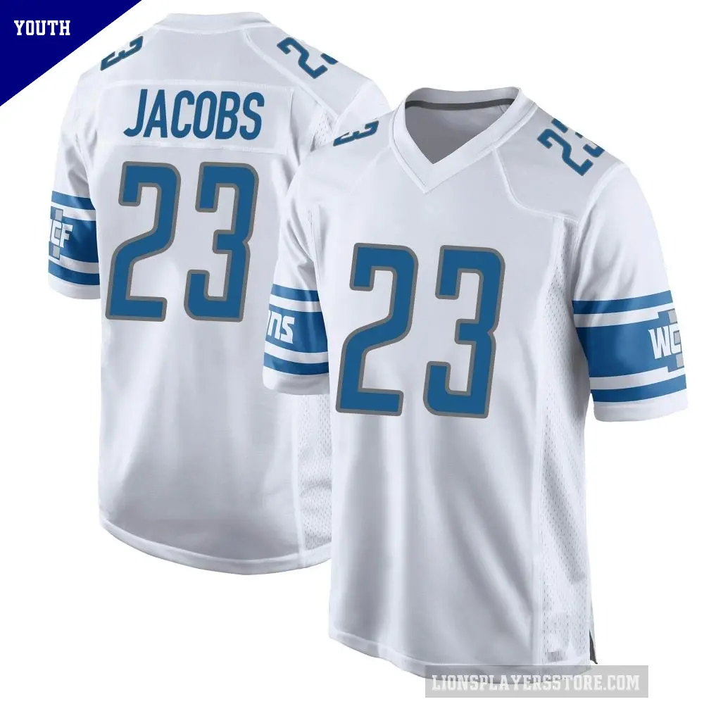 Youth Detroit Lions ＃23 Jerry Jacobs White Game Jersey