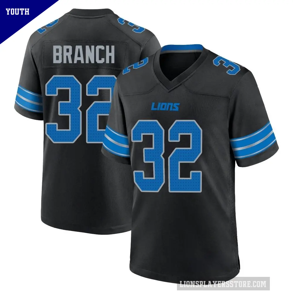 Youth Detroit Lions ＃32 Brian Branch Black Game Alternate 2nd Jersey