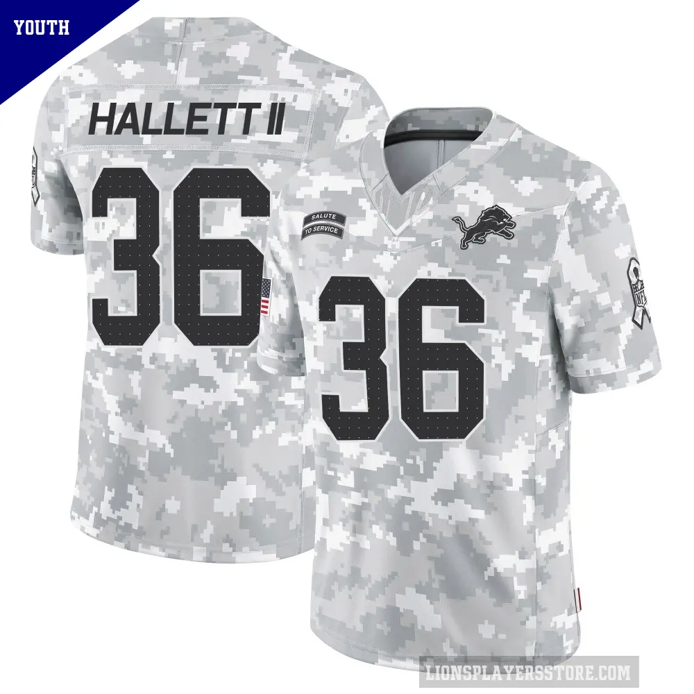 Youth Detroit Lions ＃36 Erick Hallett II Arctic Camo Limited 2024 Salute to Service Jersey