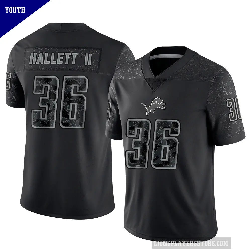 Youth Detroit Lions ＃36 Erick Hallett II Black Limited Reflective Jersey