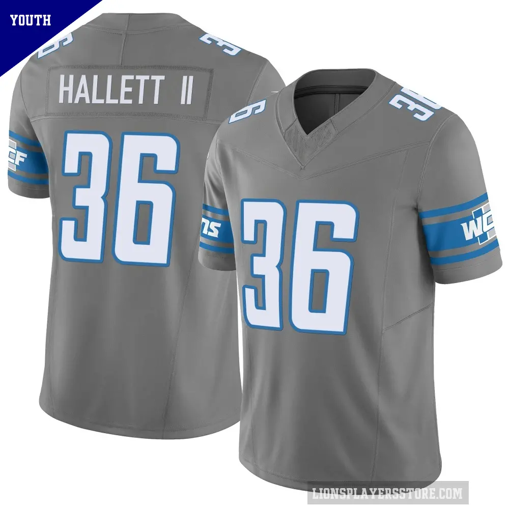 Youth Detroit Lions ＃36 Erick Hallett II Limited Silver Vapor F.U.S.E. Jersey