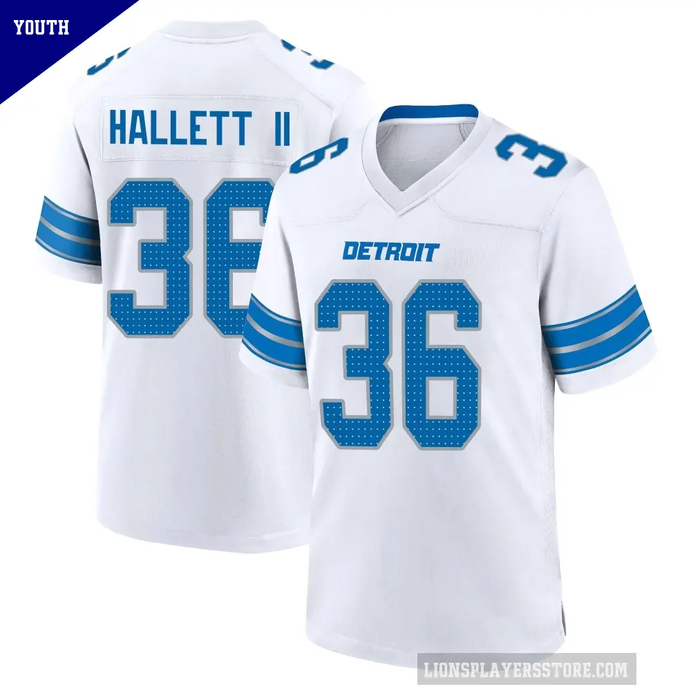Youth Detroit Lions ＃36 Erick Hallett II White Game 2nd Jersey