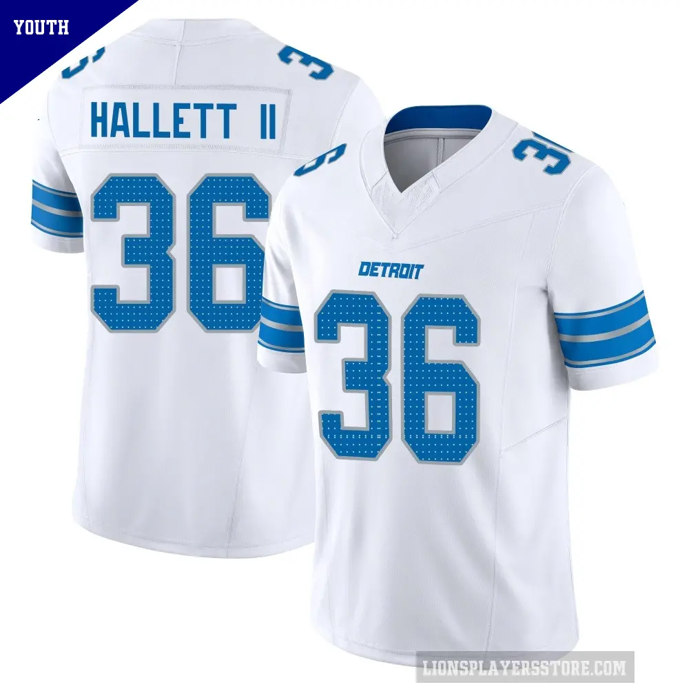 Youth Detroit Lions ＃36 Erick Hallett II White Limited Vapor F.U.S.E. 2nd Jersey