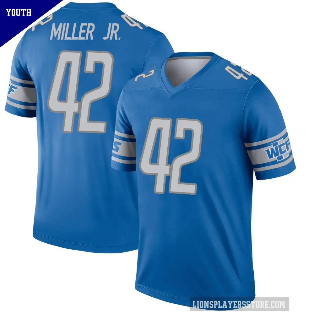 Youth Detroit Lions ＃42 D.J. Miller Jr. Blue Legend Jersey