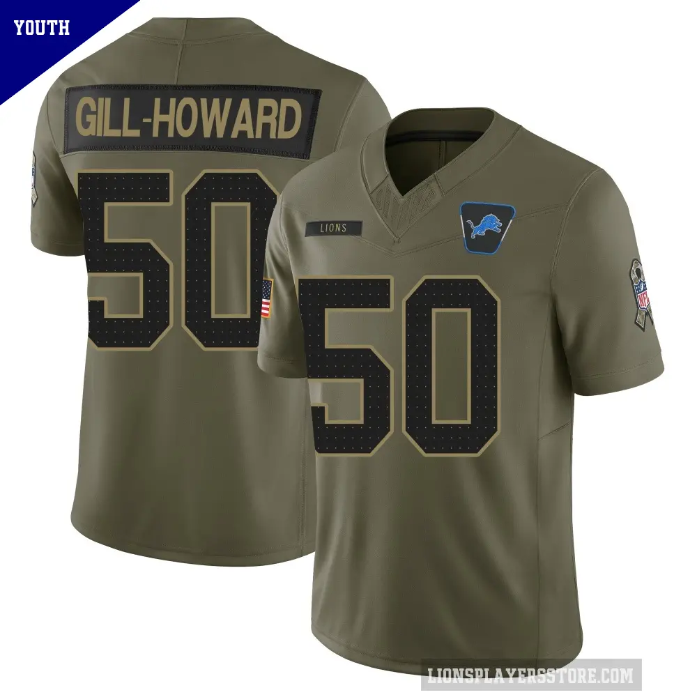 Youth Detroit Lions ＃50 Skyler Gill-Howard Olive Limited 2025 Salute to Service Jersey