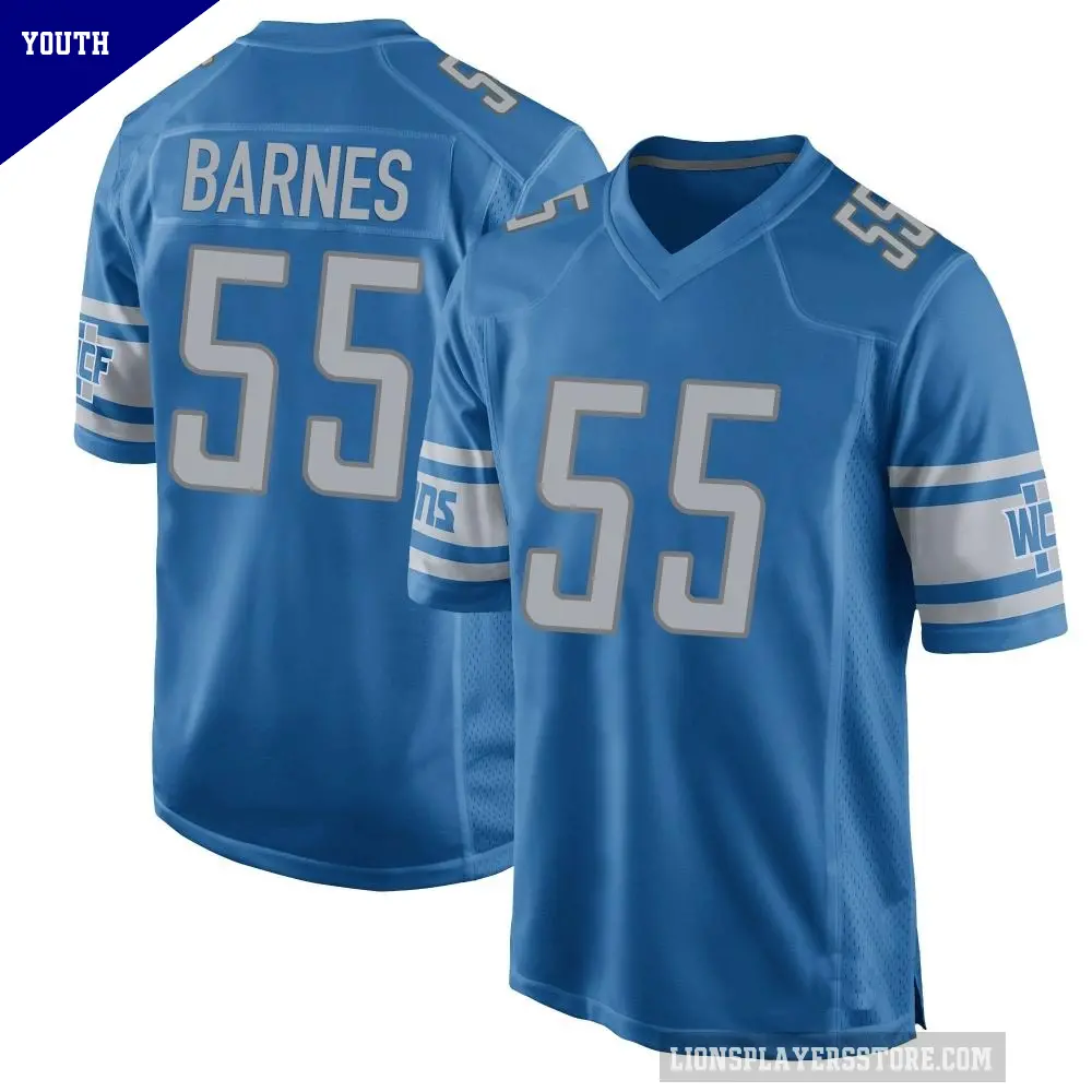 Youth Detroit Lions ＃55 Derrick Barnes Blue Game Team Color Jersey