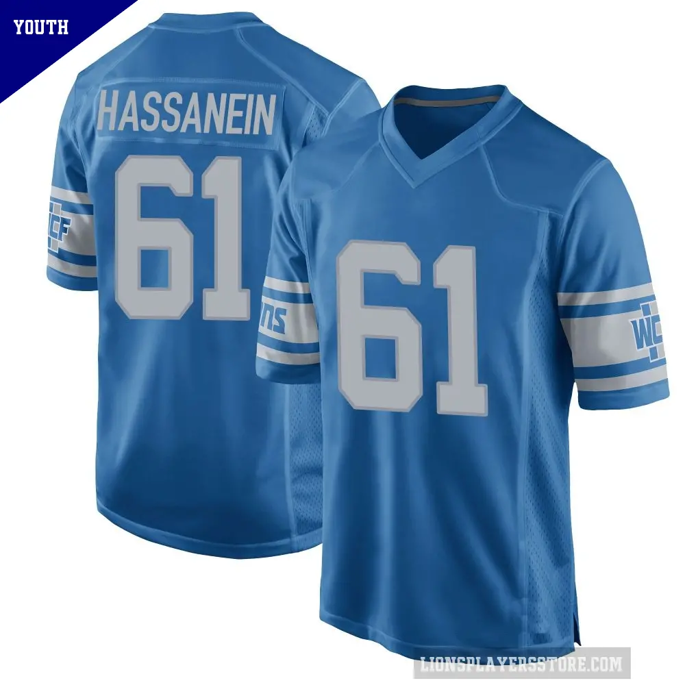 Youth Detroit Lions ＃61 Ahmed Hassanein Blue Game Throwback Vapor Untouchable Jersey