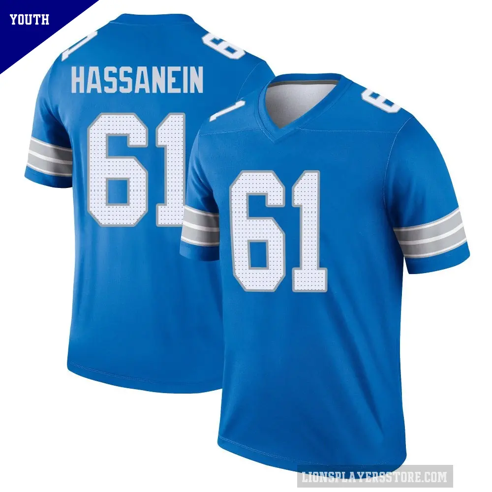 Youth Detroit Lions ＃61 Ahmed Hassanein Blue Legend 2nd Jersey