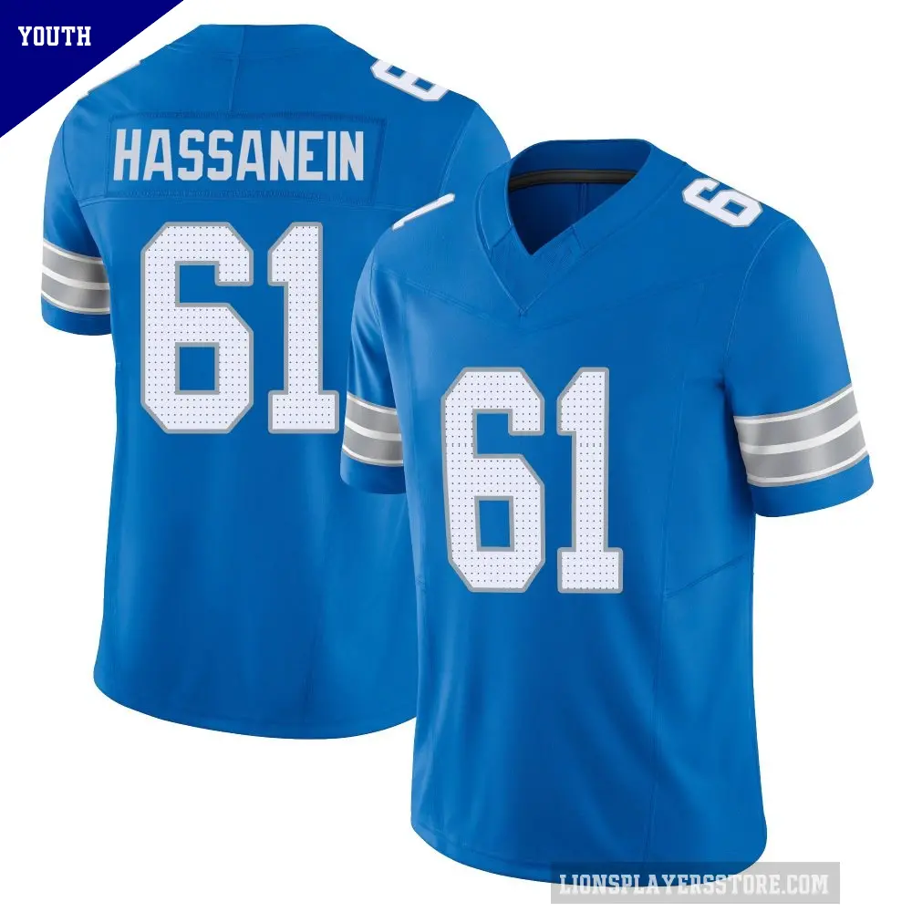 Youth Detroit Lions ＃61 Ahmed Hassanein Blue Limited Vapor F.U.S.E. 2nd Jersey