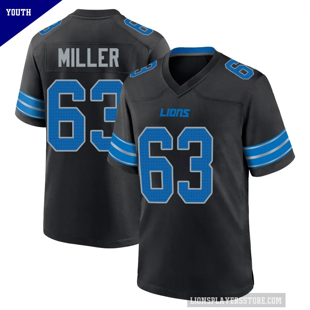 Youth Detroit Lions ＃63 Mason Miller Black Game Alternate 2nd Jersey