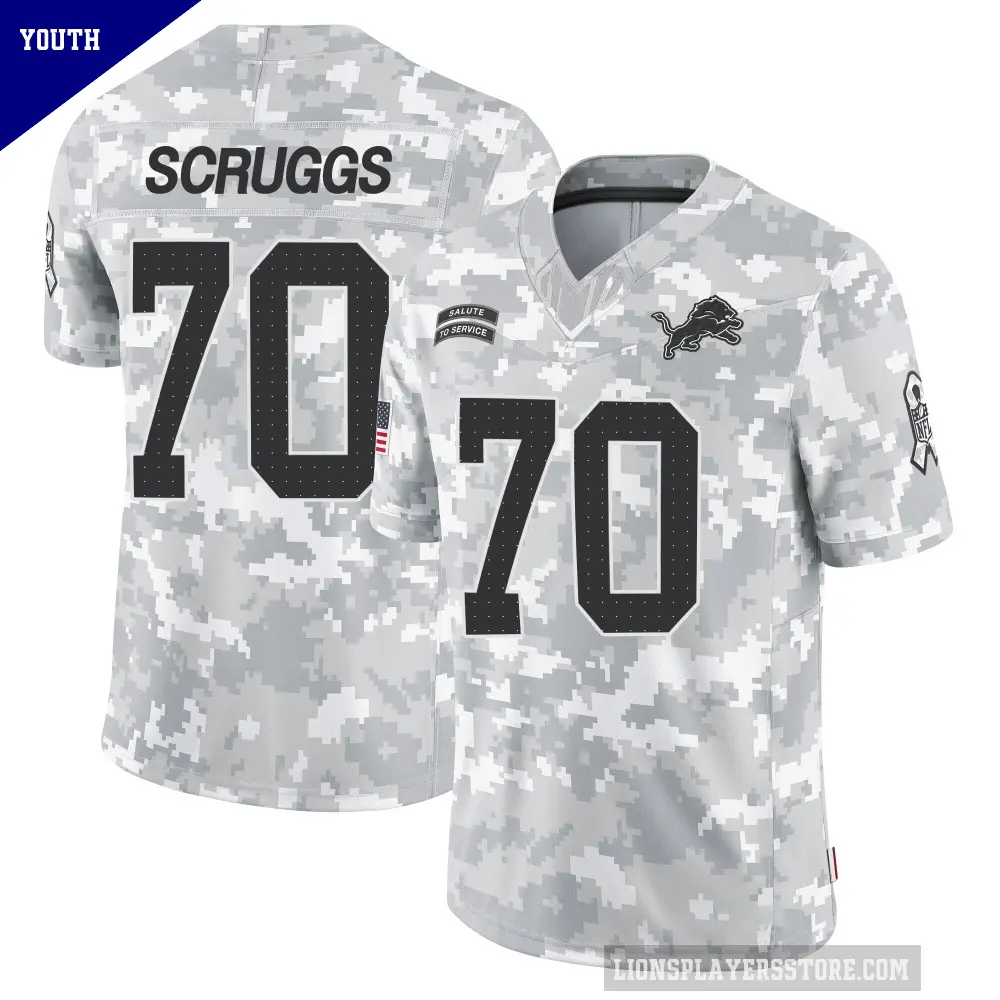 Youth Detroit Lions ＃70 Juice Scruggs Arctic Camo Limited 2024 Salute to Service Jersey