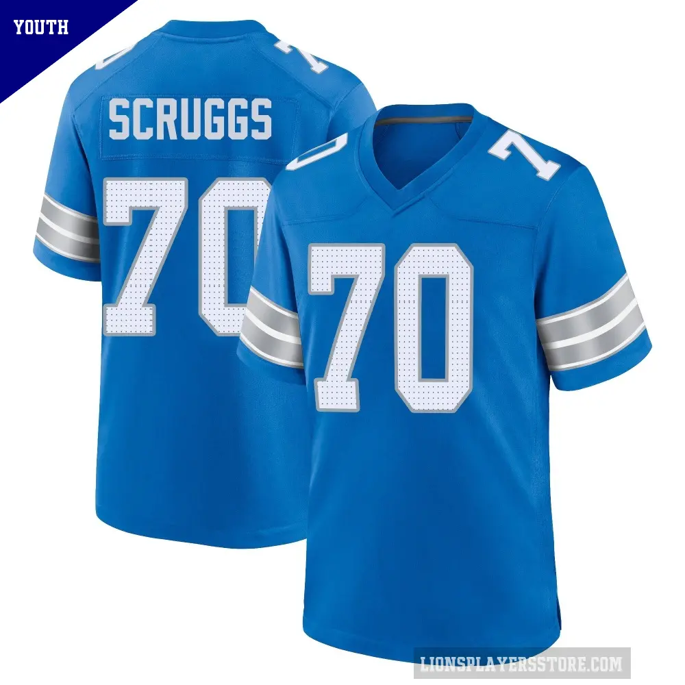 Youth Detroit Lions ＃70 Juice Scruggs Blue Game 2nd Jersey