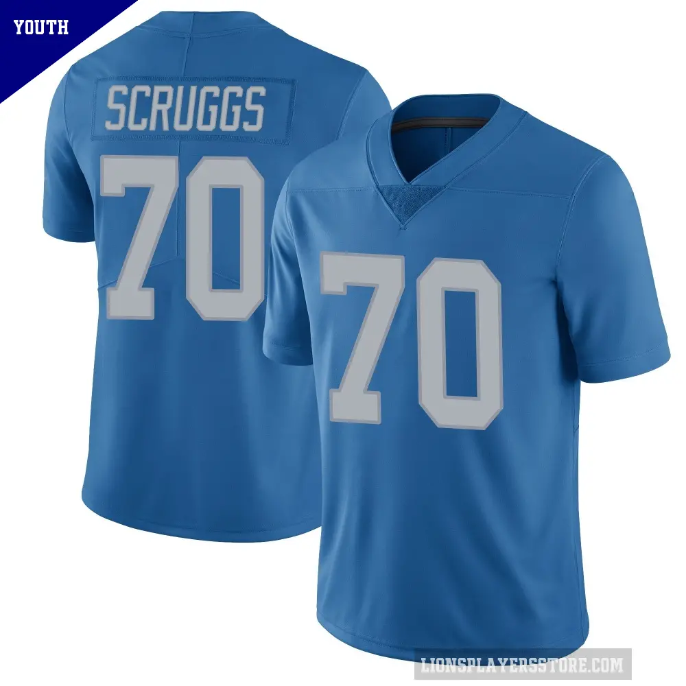 Youth Detroit Lions ＃70 Juice Scruggs Blue Limited Throwback Vapor Untouchable Jersey