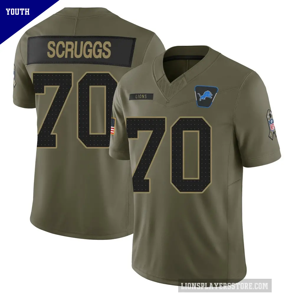 Youth Detroit Lions ＃70 Juice Scruggs Olive Limited 2025 Salute to Service Jersey