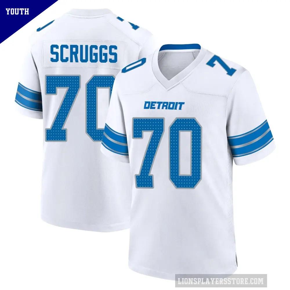 Youth Detroit Lions ＃70 Juice Scruggs White Game 2nd Jersey