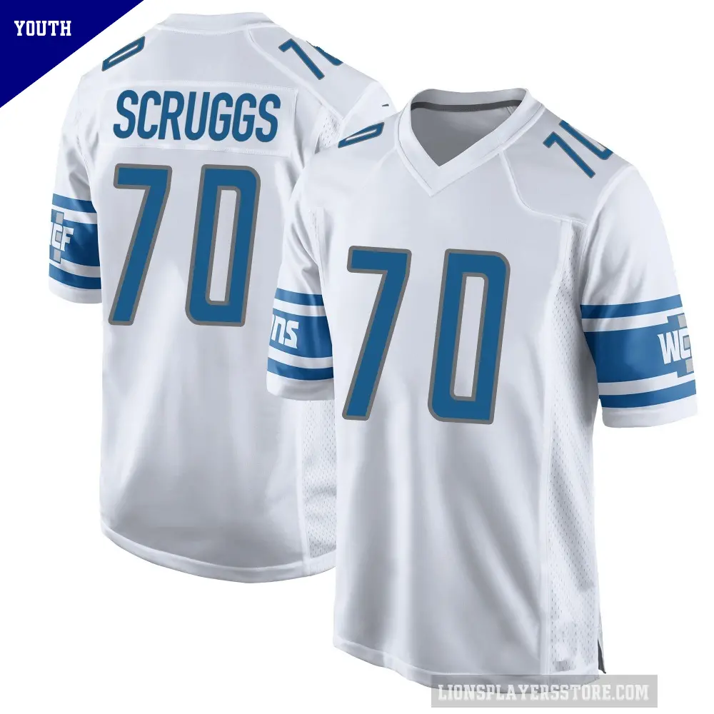 Youth Detroit Lions ＃70 Juice Scruggs White Game Jersey