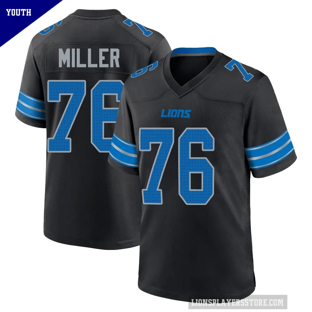 Youth Detroit Lions ＃76 Blake Miller Black Game Alternate 2nd Jersey