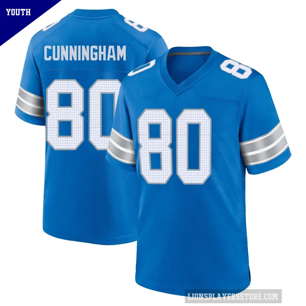 Youth Detroit Lions ＃80 Malik Cunningham Blue Game 2nd Jersey