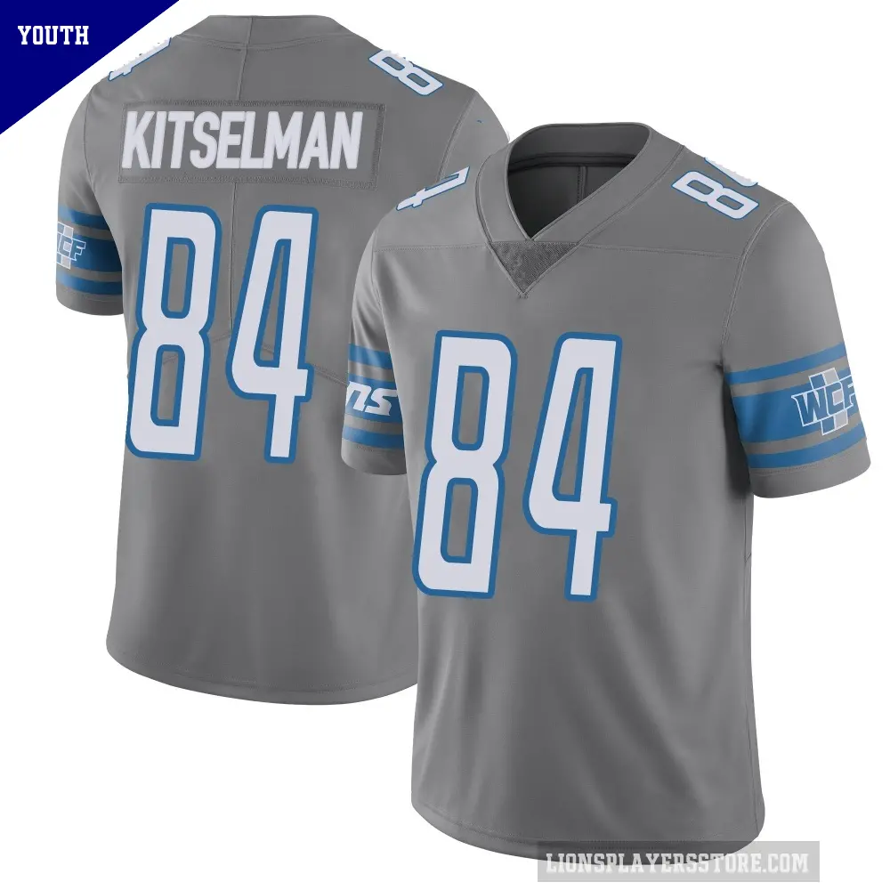 Youth Detroit Lions ＃84 Miles Kitselman Limited Color Rush Steel Vapor Untouchable Jersey