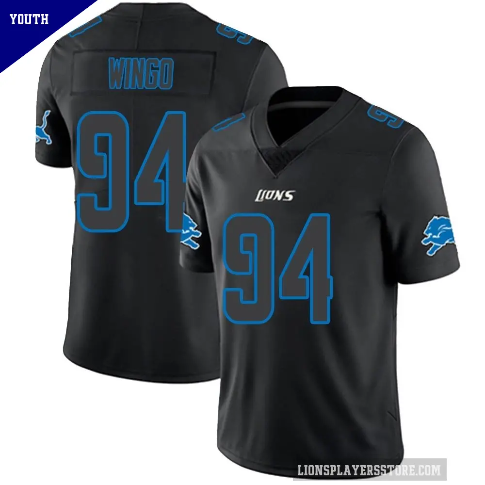 Youth Detroit Lions ＃94 Mekhi Wingo Black Impact Limited Jersey